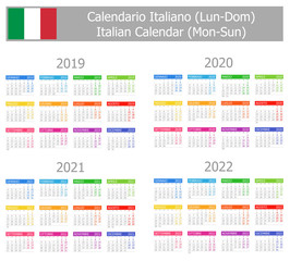 2019-2022 Italian Type-1 Calendar Mon-Sun on white background