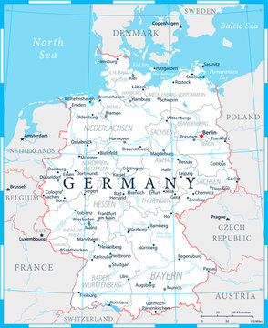 Germany Map - White and Grid - Highly detailed vector illustration