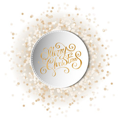 Round frame on festive Circular glitter golden Confetti Background.3D shadow style. Eps-8 Elegant christmas lettering.