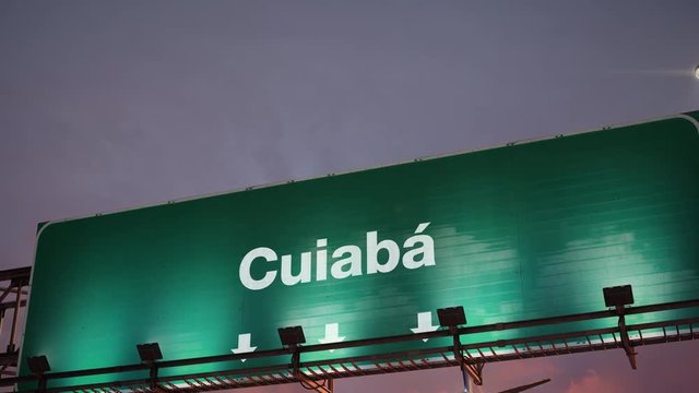 Airplane Landing Cuiaba during a wonderful sunrise.Portuguese