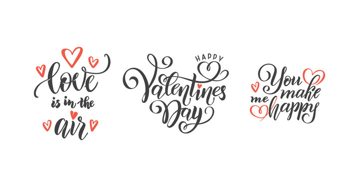 vector Set of hand lettering love phrases text quotes to valentines day, love concept, wedding design template, hearts