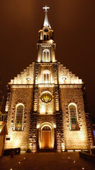 St. Peter the Apostle Mother Church (Igreja Matriz São Pedro Apóstolo) in night lights illumination - Gramado, Rio Grande do Sul, Brazil