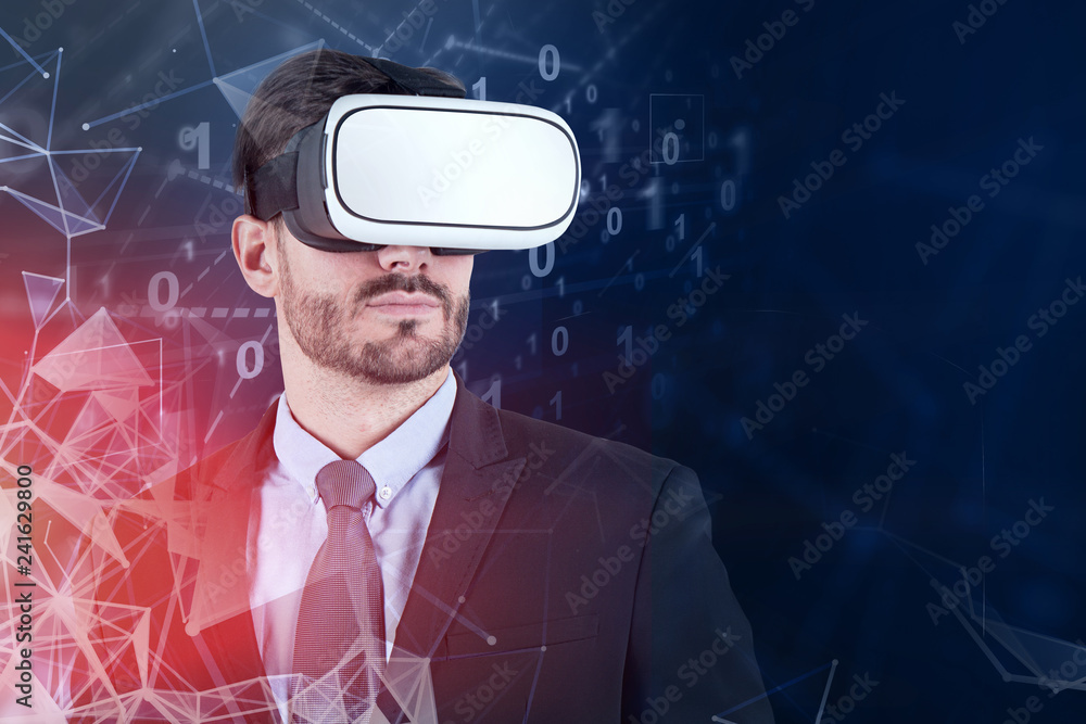 Poster man in vr glasses, binary interface network