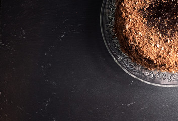 homemade chocolate cake on a dark background 