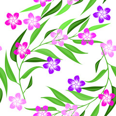 Tropical seamless pattern with palm leaves and flowers. Vector illustration