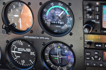 Close up of instrument panel in an aircraft