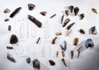 Antique illustration of Stone Age flint tools