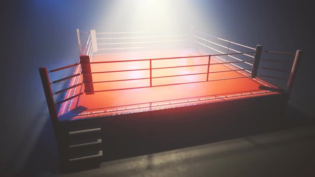Cinematic shot showcasing boxing ring. Fighting competition and fitness.