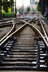 Fototapeta na wymiar parallel steel train tracks