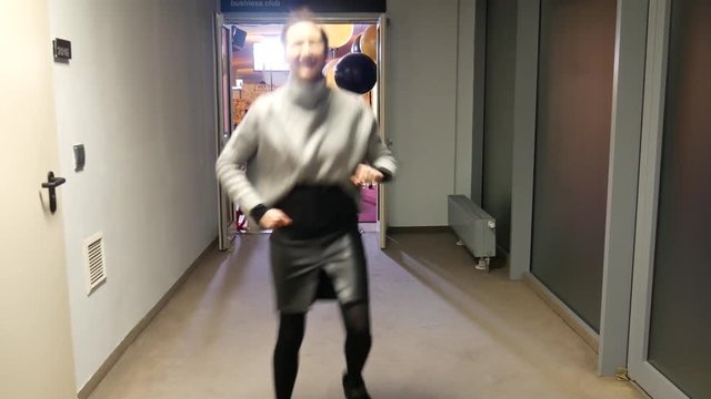 Funny and interesting dance performed by the beautiful girls. Great dance performance model in the hall . Crazy skibidi dance