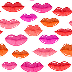 Seamless vector pattern, colorful sexy lips. Repeats texture of textile, wall, fabric, gift paper. Concept for Valentines Day.