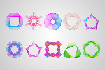 bright gradient frame set. Neon Stylized Guilloche Element.