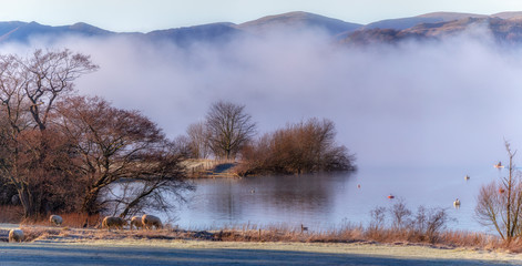 Ullswater lake in the mist Lake district cumbria england uk 