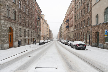 Quiet street on a cold winter morning