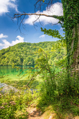 View of landscape with a lake, The Plitvice Lakes National Park, Croatia, Europe.
