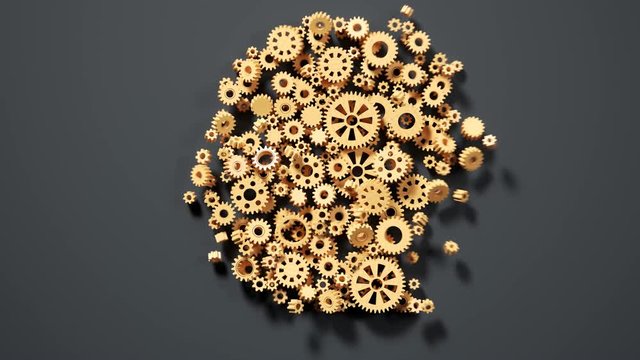 Human brain made of gears. A metaphor of mental illness, neurology problems.
