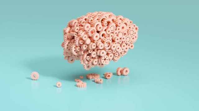 Human brain made of gears. A metaphor of mental illness, neurology problems.