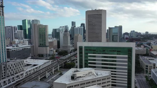Aerial of architecture, landmarks and sights in Miami, Florida.