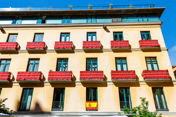 Colorful facade of the building in the historical center of Malaga, Spain
