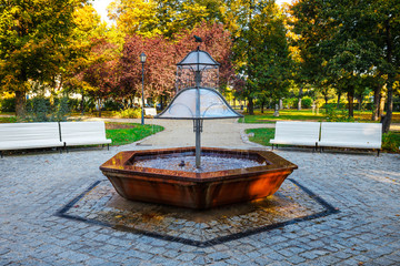 Fountain in the green park, Sopot, Poland - obrazy, fototapety, plakaty
