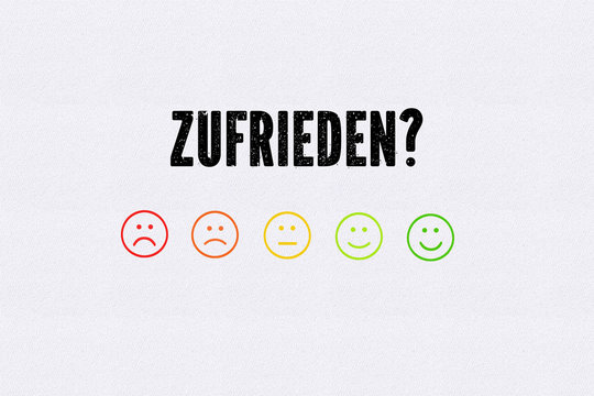 Emoticons in verschiedenen Farben und die Frage "Zufrieden?"