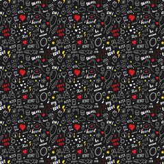 Love and Valentine Day seamless pattern vector illustration. Hand drawn sketched doodle romantic symbols background