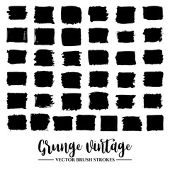 Set of black brush stroke and texture. Grunge vector abstract hand - painted element. Underline and border.
