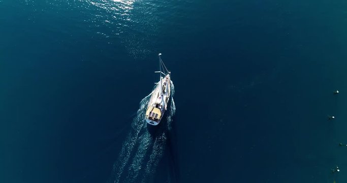 sailboat in a lagoon in aerial view, Papeete French Polynesia