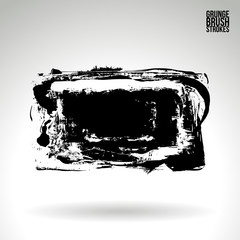 Black brush stroke and texture. Grunge vector abstract hand - painted element. Underline and border design.