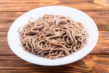 Japanese soba noodles on a plate
