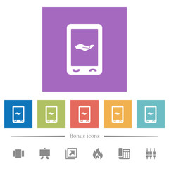 Mobile services flat white icons in square backgrounds