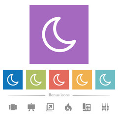 Moon shape flat white icons in square backgrounds