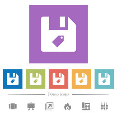 Tag file flat white icons in square backgrounds
