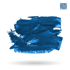 Fototapeta premium Blue brush stroke and texture. Grunge vector abstract hand - painted element. Underline and border design.