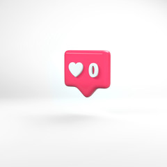 Bold pink 3d render. Shiny glossy plastic look. White background with shadows. Account growth, people interaction and connection, internet addiction problem. Digital life and emotions.