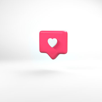 Bold pink 3d render. Shiny glossy plastic look. White background with shadows. Account growth, people interaction and connection, internet addiction problem. Digital life and emotions. © Katia