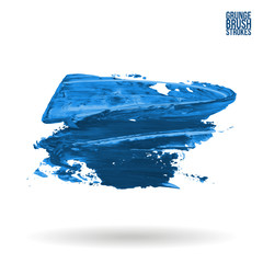 Blue brush stroke and texture. Grunge vector abstract hand - painted element. Underline and border design.