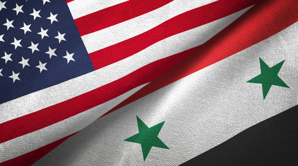 Syria and United States two flags textile cloth fabric texture