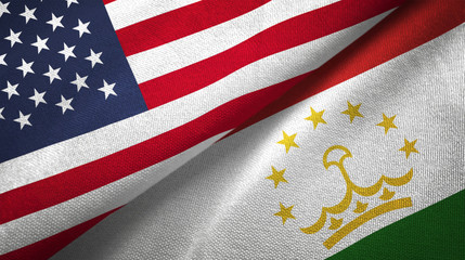 Tajikistan and United States two flags textile cloth fabric texture