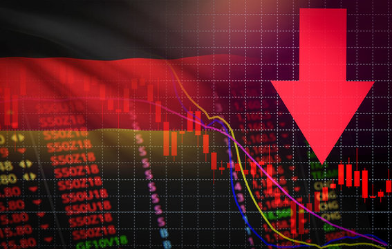 Germany Stock Exchange market crisis red market price down chart fall Business and finance money crisis red negative drop in sales economic fall