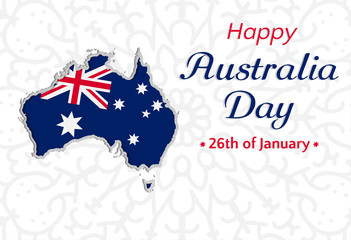 Obraz na płótnie Canvas Happy Australia day background or greeting card, festive vector illustration, australia independence day. map with flag of australia