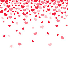 Colorful background with falling heart confetti. 