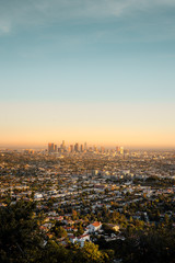 The stunning Los Angeles skyline taken from Griffith Observatory at Sunset - LA, USA