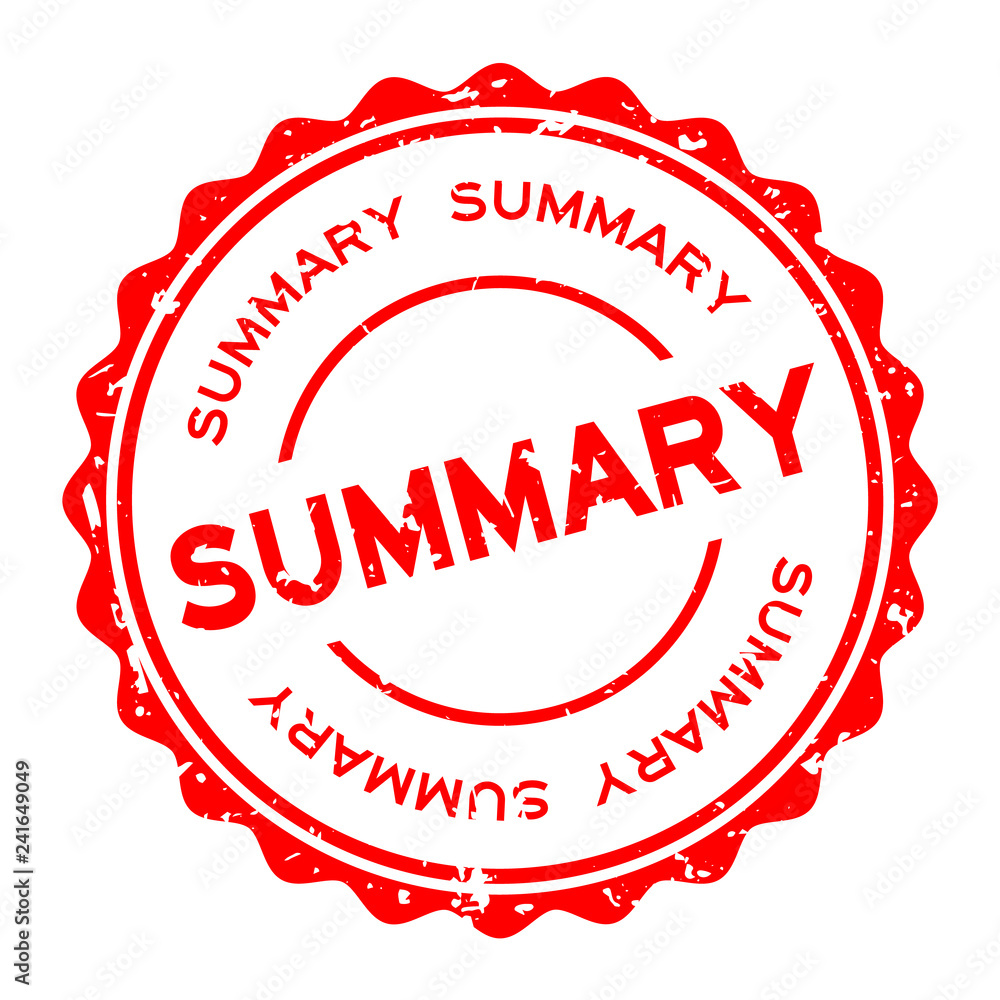 Poster Grunge red summary word round rubber seal stamp on white background