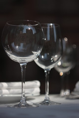 Transparent empty wine glasses