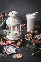 Cozy winter holidays Christmas Composition with space for text.