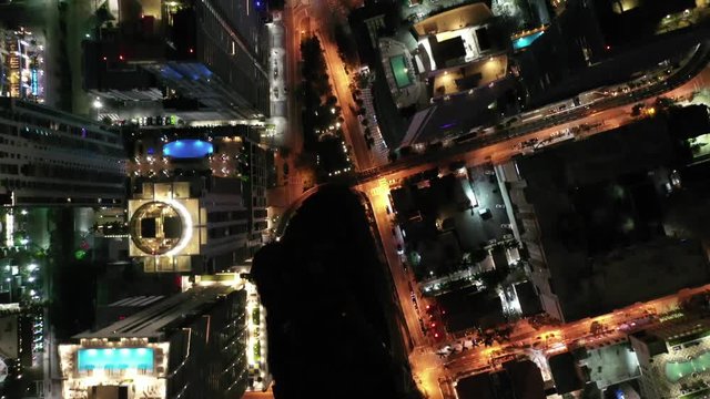 Aerial of architecture, landmarks and sights in Miami, Florida at night.