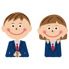 ポップな学生服の男女　上半身　正面　座る 