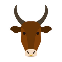 Cow Head and Nose Ring - Brown cow head with nose ring isolated on white background