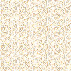 Hand Drawn Hearts Seamless Pattern - Orange hand drawn hearts on white background